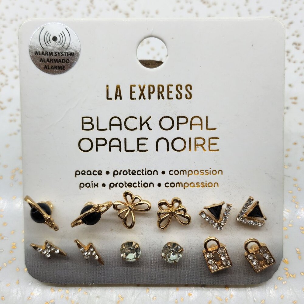 BFD - Rhinestone & Goldtone Stud Earrings 6 Pack